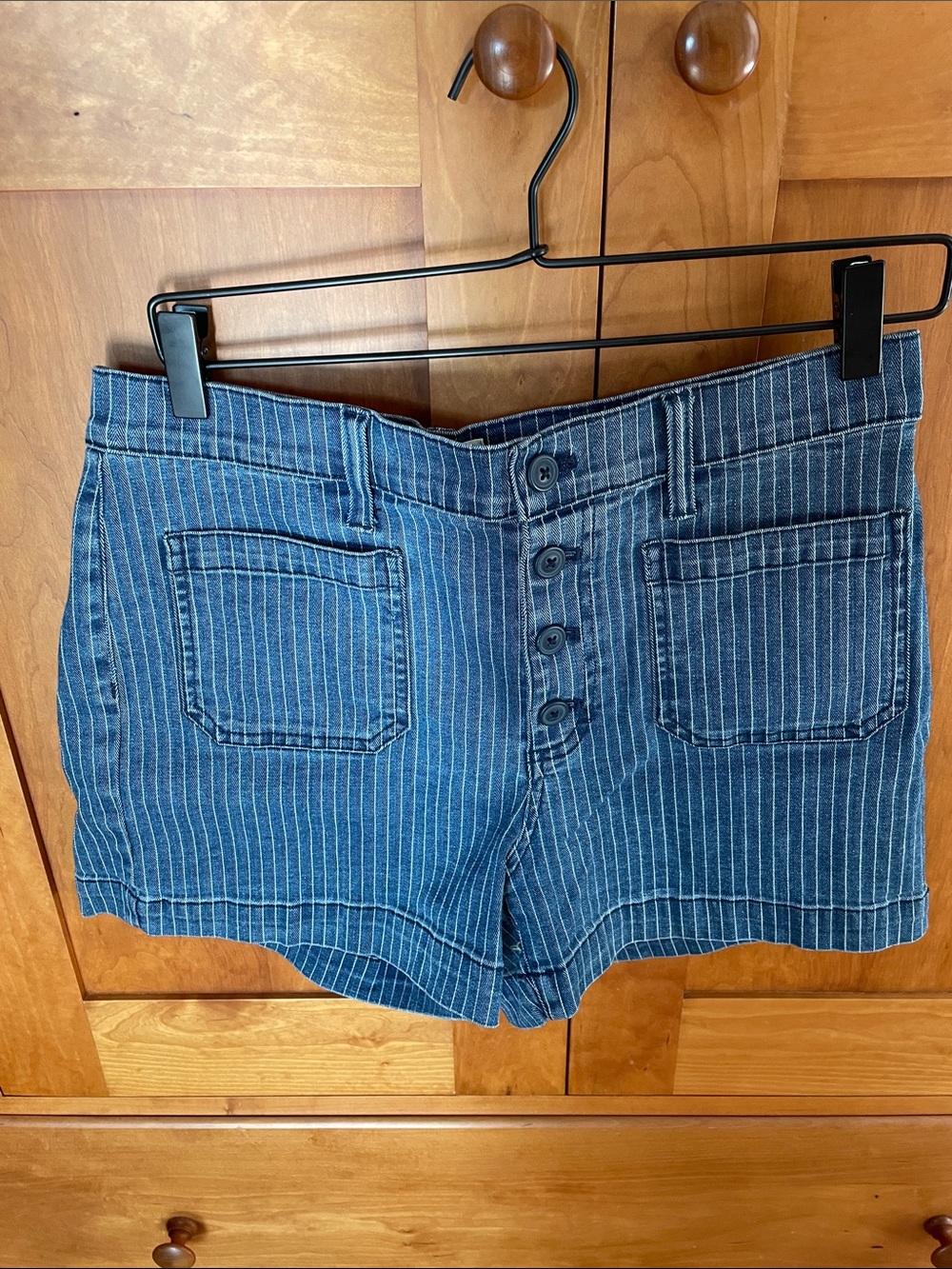 J. Crew Blue Pinstripe Button-Front Denim Shorts
